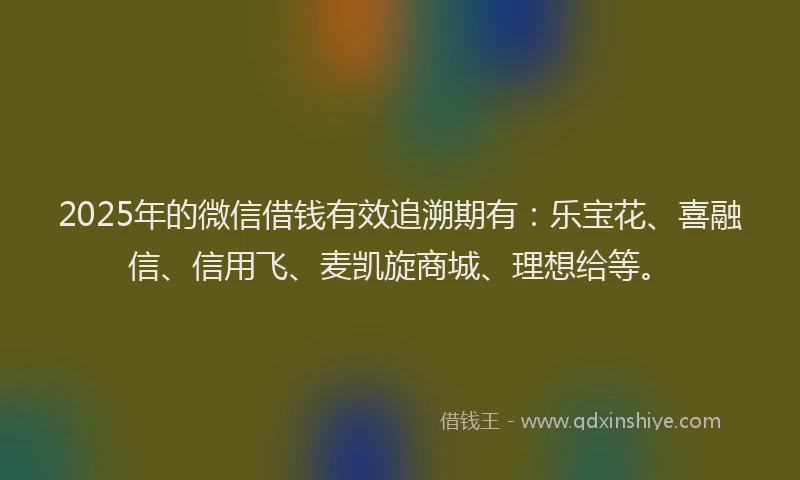 2025年的微信借钱有效追溯期有：乐宝花、喜融信、信用飞、麦凯旋商城、理想给等。