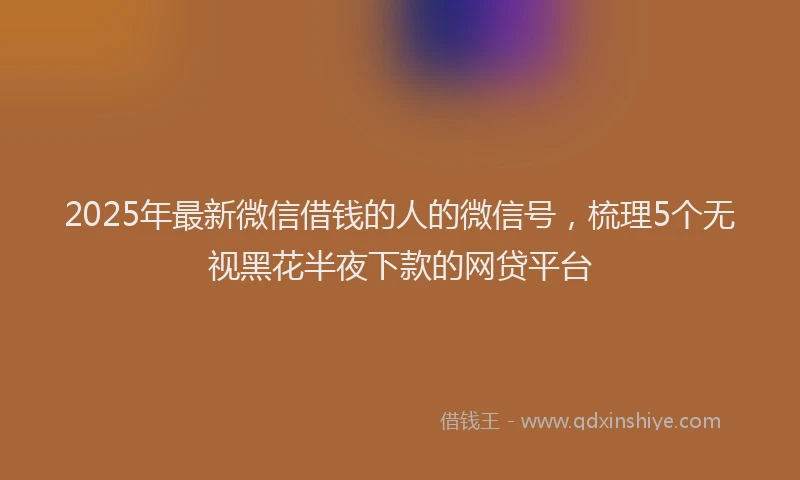 2025年最新微信借钱的人的微信号，梳理5个无视黑花半夜下款的网贷平台