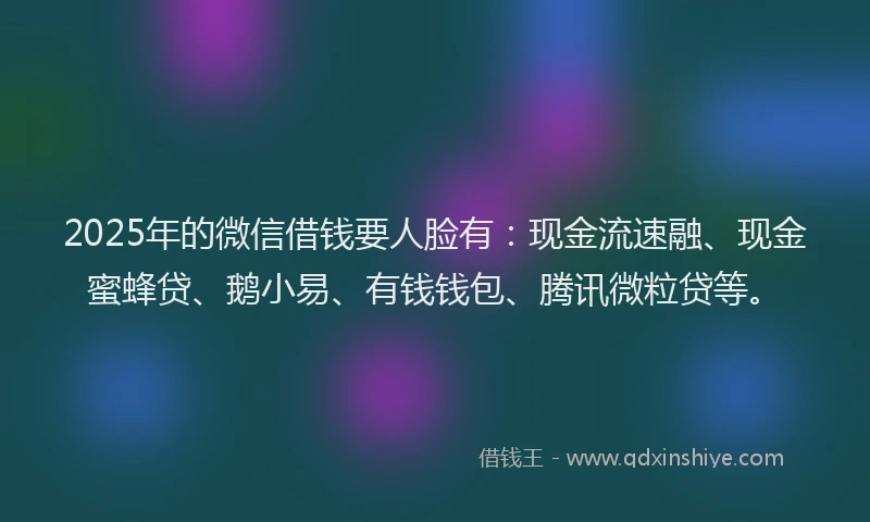 2025年的微信借钱要人脸有：现金流速融、现金蜜蜂贷、鹅小易、有钱钱包、腾讯微粒贷等。