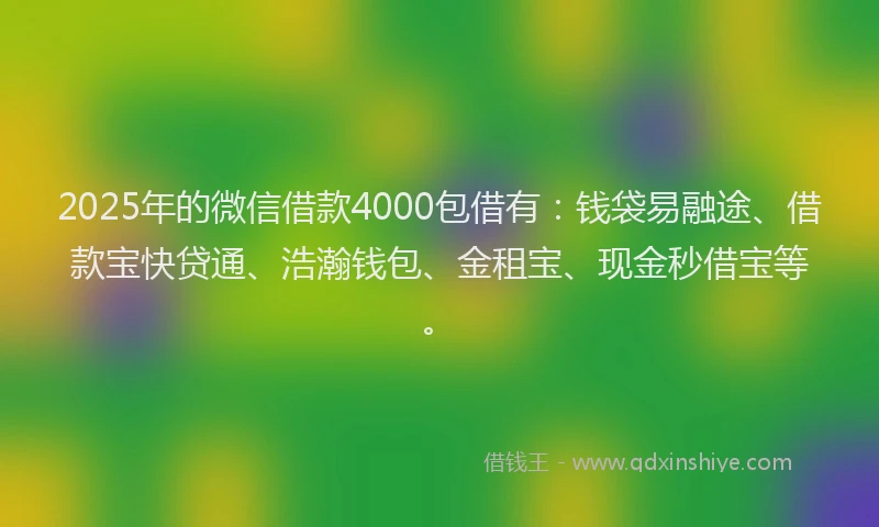 2025年的微信借款4000包借有：钱袋易融途、借款宝快贷通、浩瀚钱包、金租宝、现金秒借宝等。