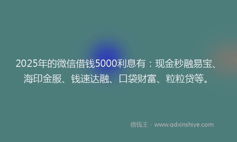 2025年的微信借钱5000利息有：现金秒融易宝、海印金服、钱速达融、口袋财富、粒粒贷等。