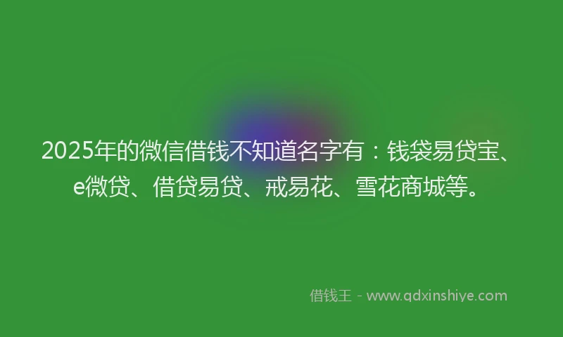 2025年的微信借钱不知道名字有：钱袋易贷宝、e微贷、借贷易贷、戒易花、雪花商城等。