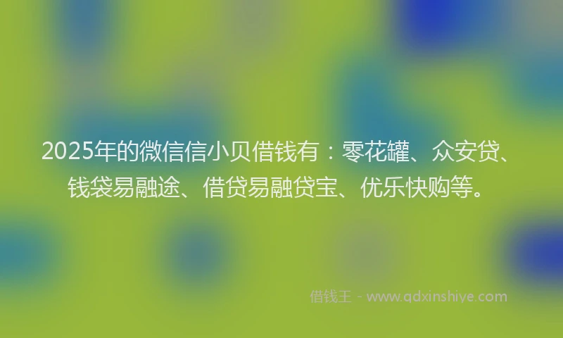 2025年的微信信小贝借钱有：零花罐、众安贷、钱袋易融途、借贷易融贷宝、优乐快购等。