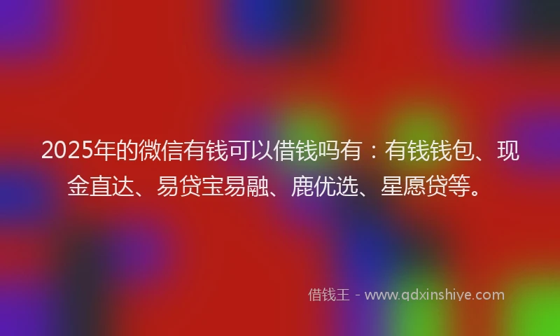 2025年的微信有钱可以借钱吗有：有钱钱包、现金直达、易贷宝易融、鹿优选、星愿贷等。