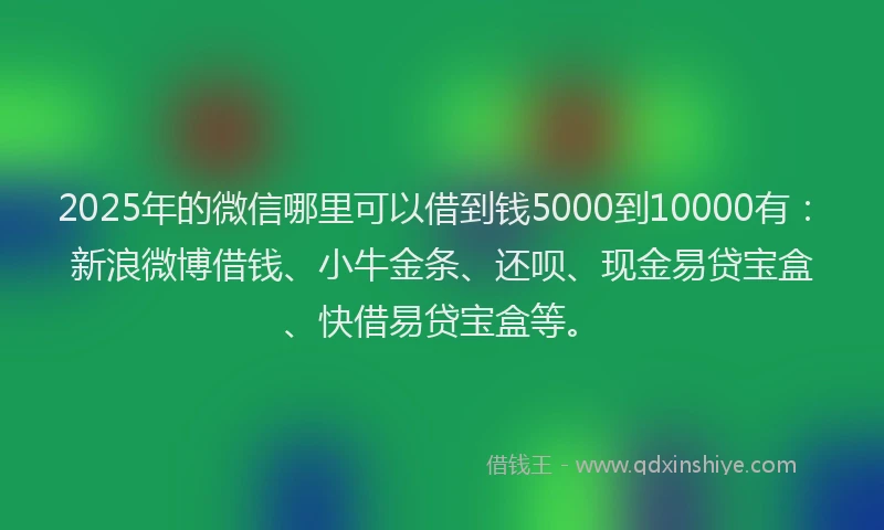 2025年的微信哪里可以借到钱5000到10000有：新浪微博借钱、小牛金条、还呗、现金易贷宝盒、快借易贷宝盒等。