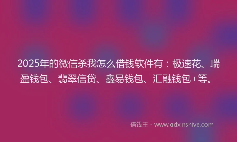 2025年的微信杀我怎么借钱软件有：极速花、瑞盈钱包、翡翠信贷、鑫易钱包、汇融钱包+等。