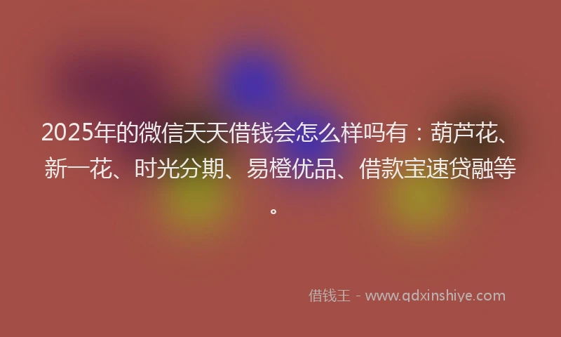 2025年的微信天天借钱会怎么样吗有：葫芦花、新一花、时光分期、易橙优品、借款宝速贷融等。