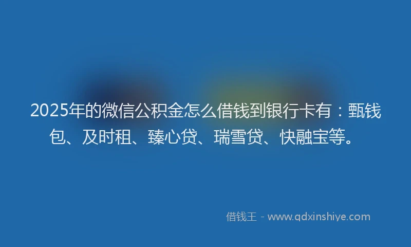 2025年的微信公积金怎么借钱到银行卡有：甄钱包、及时租、臻心贷、瑞雪贷、快融宝等。