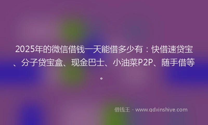 2025年的微信借钱一天能借多少有：快借速贷宝、分子贷宝盒、现金巴士、小油菜P2P、随手借等。