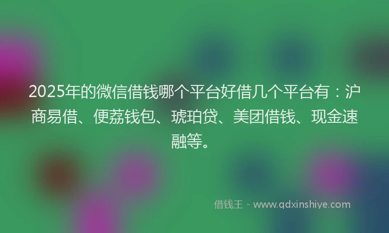 2025年的微信借钱哪个平台好借几个平台有：沪商易借、便荔钱包、琥珀贷、美团借钱、现金速融等。