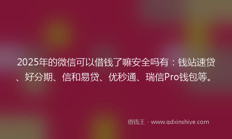 2025年的微信可以借钱了嘛安全吗有：钱站速贷、好分期、信和易贷、优秒通、瑞信Pro钱包等。