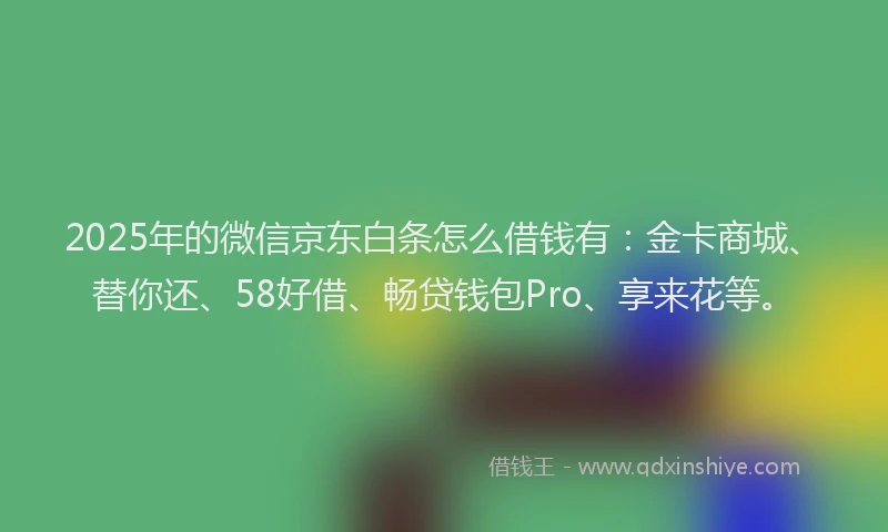 2025年的微信京东白条怎么借钱有：金卡商城、替你还、58好借、畅贷钱包Pro、享来花等。