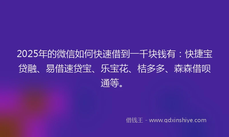 2025年的微信如何快速借到一千块钱有：快捷宝贷融、易借速贷宝、乐宝花、桔多多、森森借呗通等。