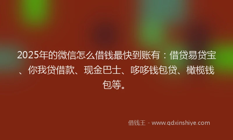 2025年的微信怎么借钱最快到账有：借贷易贷宝、你我贷借款、现金巴士、哆哆钱包贷、橄榄钱包等。