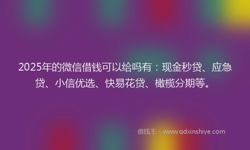 2025年的微信借钱可以给吗有：现金秒贷、应急贷、小信优选、快易花贷、橄榄分期等。