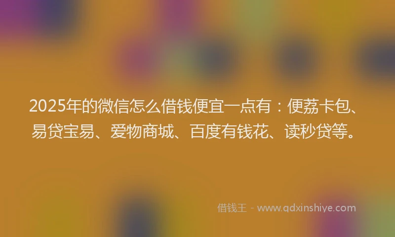 2025年的微信怎么借钱便宜一点有：便荔卡包、易贷宝易、爱物商城、百度有钱花、读秒贷等。