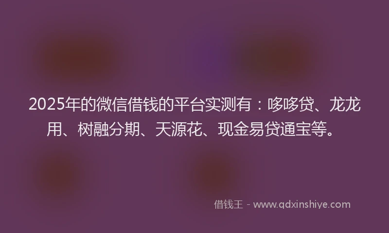 2025年的微信借钱的平台实测有：哆哆贷、龙龙用、树融分期、天源花、现金易贷通宝等。