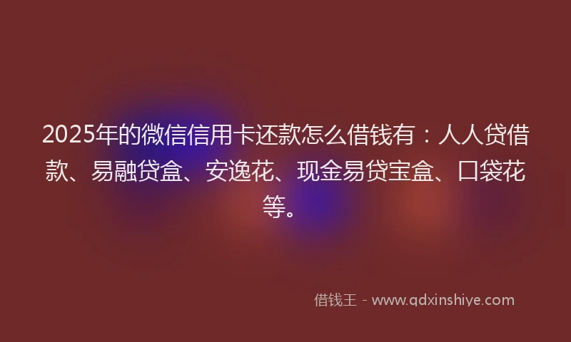 2025年的微信信用卡还款怎么借钱有：人人贷借款、易融贷盒、安逸花、现金易贷宝盒、口袋花等。
