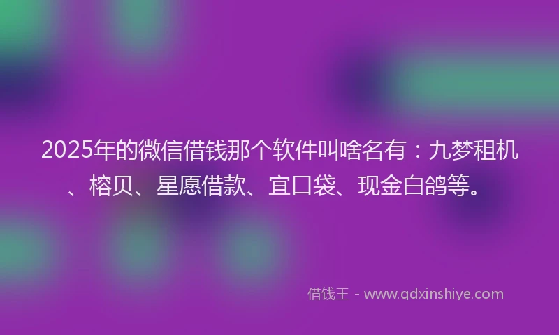 2025年的微信借钱那个软件叫啥名有：九梦租机、榕贝、星愿借款、宜口袋、现金白鸽等。