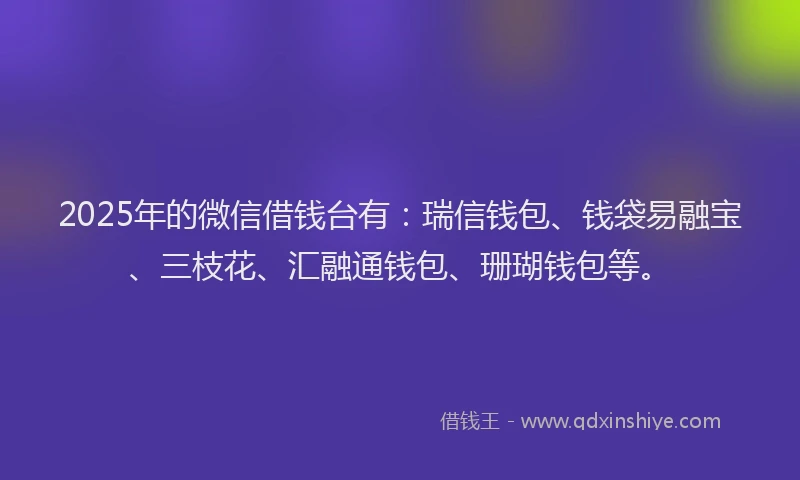 2025年的微信借钱台有：瑞信钱包、钱袋易融宝、三枝花、汇融通钱包、珊瑚钱包等。
