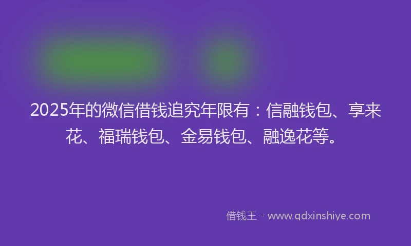 2025年的微信借钱追究年限有：信融钱包、享来花、福瑞钱包、金易钱包、融逸花等。