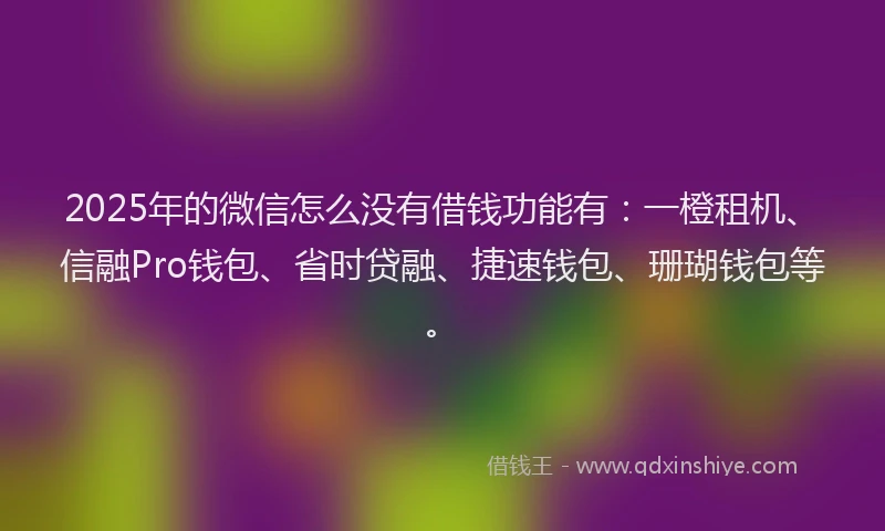 2025年的微信怎么没有借钱功能有：一橙租机、信融Pro钱包、省时贷融、捷速钱包、珊瑚钱包等。