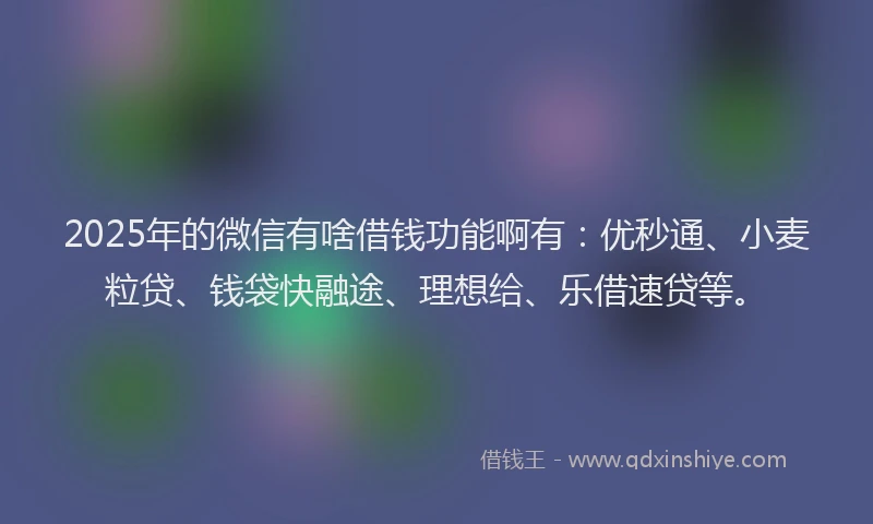 2025年的微信有啥借钱功能啊有：优秒通、小麦粒贷、钱袋快融途、理想给、乐借速贷等。