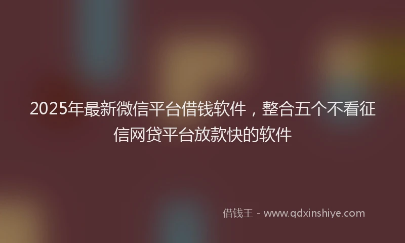 2025年最新微信平台借钱软件，整合五个不看征信网贷平台放款快的软件