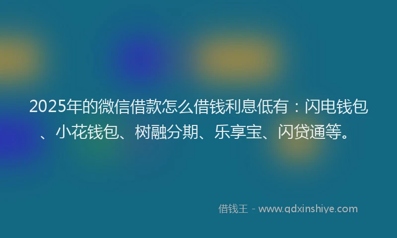 2025年的微信借款怎么借钱利息低有：闪电钱包、小花钱包、树融分期、乐享宝、闪贷通等。