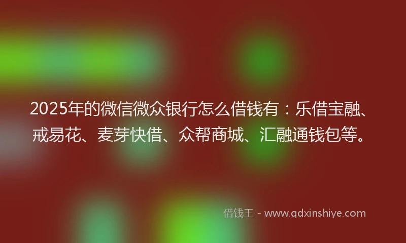 2025年的微信微众银行怎么借钱有：乐借宝融、戒易花、麦芽快借、众帮商城、汇融通钱包等。
