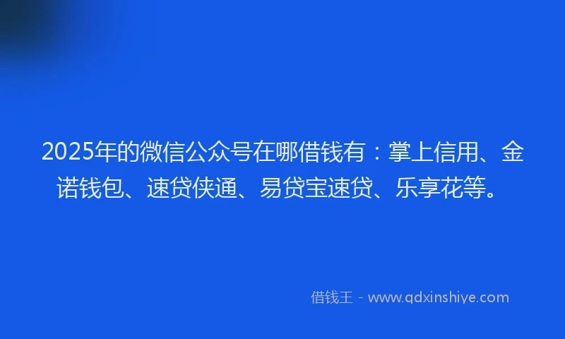 2025年的微信公众号在哪借钱有：掌上信用、金诺钱包、速贷侠通、易贷宝速贷、乐享花等。