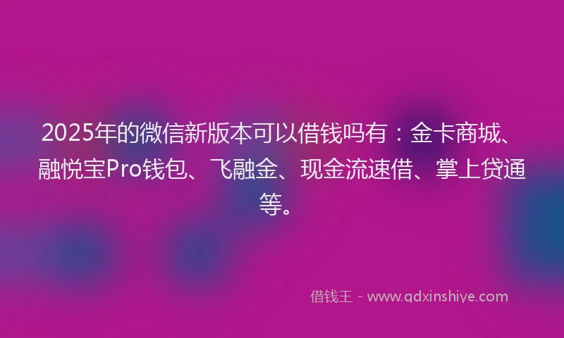 2025年的微信新版本可以借钱吗有：金卡商城、融悦宝Pro钱包、飞融金、现金流速借、掌上贷通等。