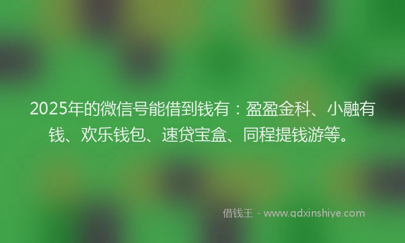 2025年的微信号能借到钱有：盈盈金科、小融有钱、欢乐钱包、速贷宝盒、同程提钱游等。