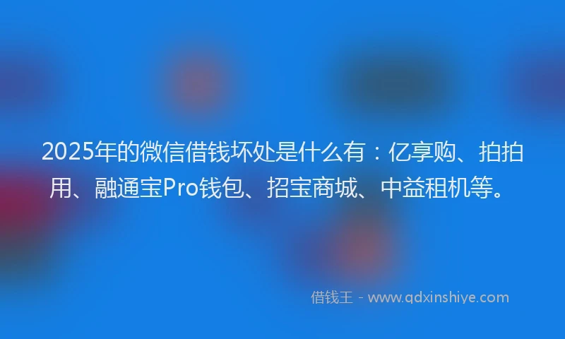 2025年的微信借钱坏处是什么有：亿享购、拍拍用、融通宝Pro钱包、招宝商城、中益租机等。