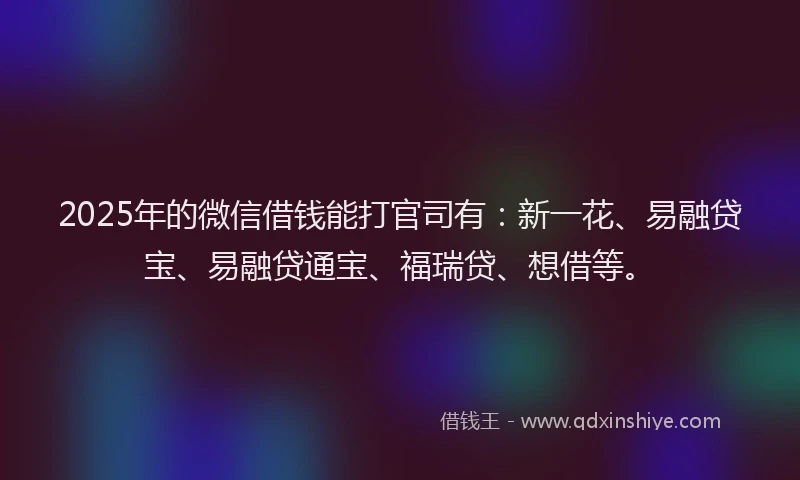 2025年的微信借钱能打官司有：新一花、易融贷宝、易融贷通宝、福瑞贷、想借等。