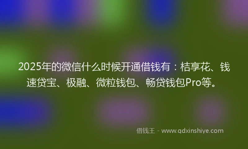 2025年的微信什么时候开通借钱有：桔享花、钱速贷宝、极融、微粒钱包、畅贷钱包Pro等。
