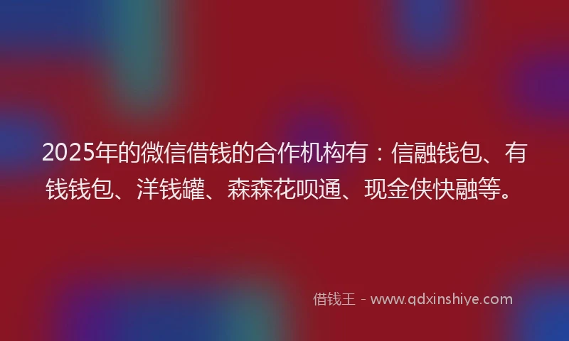2025年的微信借钱的合作机构有：信融钱包、有钱钱包、洋钱罐、森森花呗通、现金侠快融等。