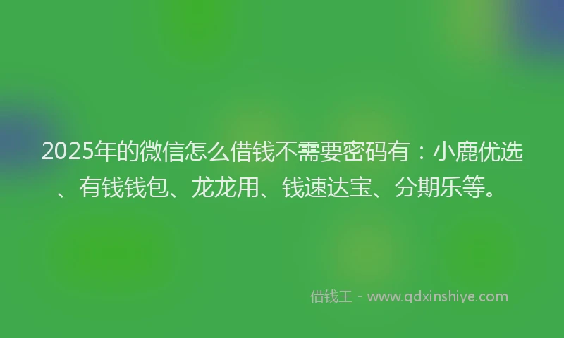 2025年的微信怎么借钱不需要密码有：小鹿优选、有钱钱包、龙龙用、钱速达宝、分期乐等。