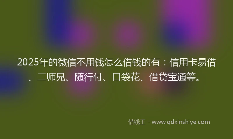 2025年的微信不用钱怎么借钱的有：信用卡易借、二师兄、随行付、口袋花、借贷宝通等。