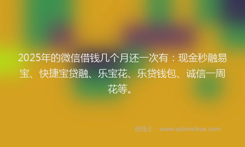 2025年的微信借钱几个月还一次有：现金秒融易宝、快捷宝贷融、乐宝花、乐贷钱包、诚信一周花等。