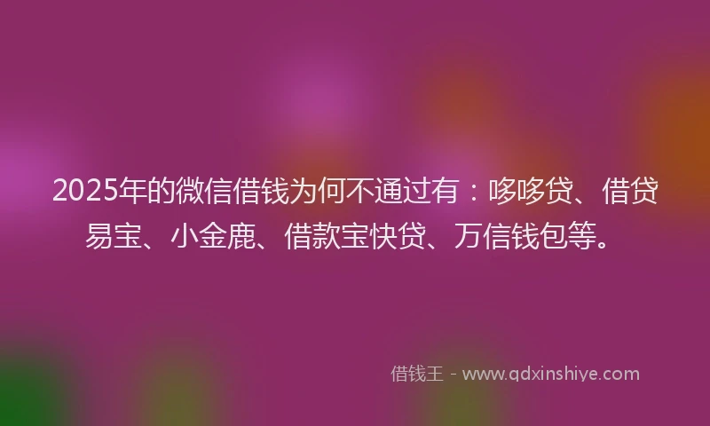 2025年的微信借钱为何不通过有：哆哆贷、借贷易宝、小金鹿、借款宝快贷、万信钱包等。