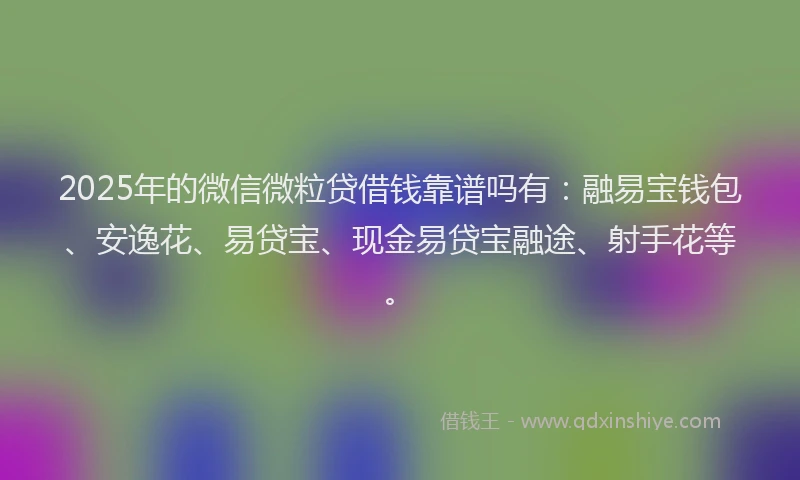 2025年的微信微粒贷借钱靠谱吗有：融易宝钱包、安逸花、易贷宝、现金易贷宝融途、射手花等。