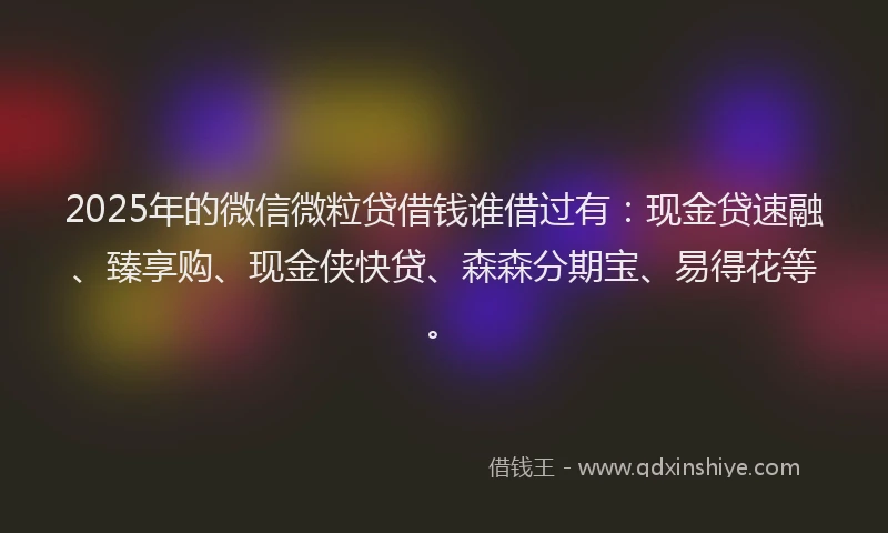 2025年的微信微粒贷借钱谁借过有：现金贷速融、臻享购、现金侠快贷、森森分期宝、易得花等。
