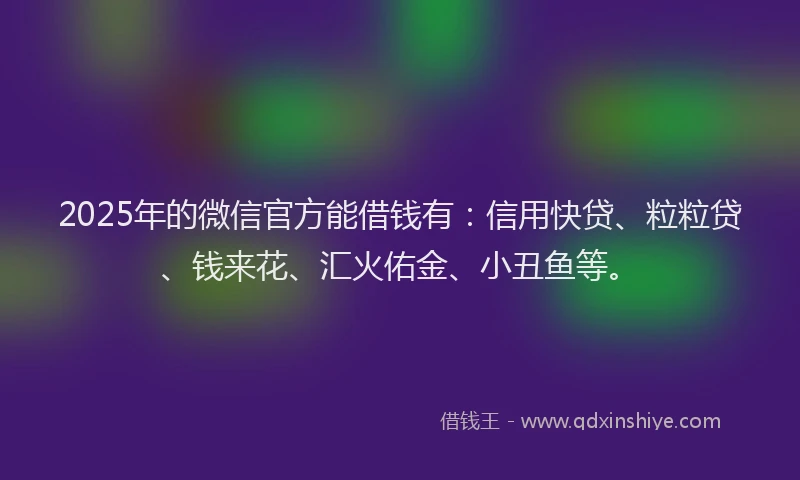 2025年的微信官方能借钱有：信用快贷、粒粒贷、钱来花、汇火佑金、小丑鱼等。