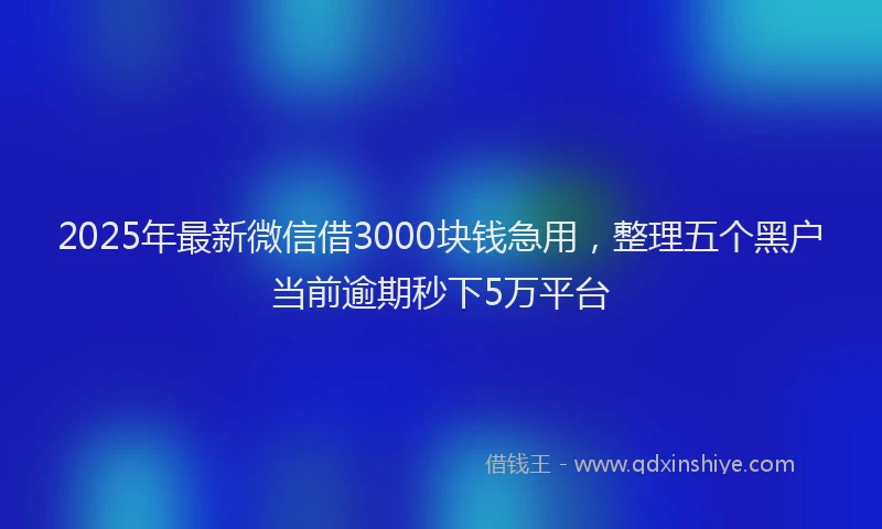 2025年最新微信借3000块钱急用，整理五个黑户当前逾期秒下5万平台