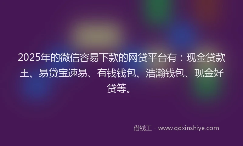 2025年的微信容易下款的网贷平台有：现金贷款王、易贷宝速易、有钱钱包、浩瀚钱包、现金好贷等。
