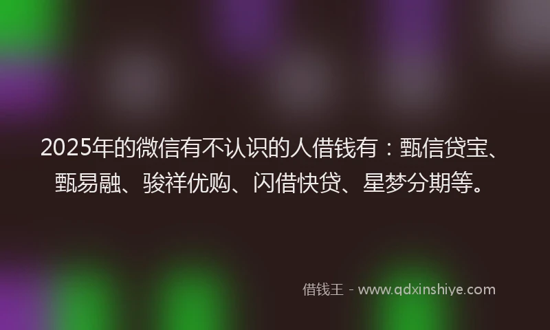 2025年的微信有不认识的人借钱有：甄信贷宝、甄易融、骏祥优购、闪借快贷、星梦分期等。