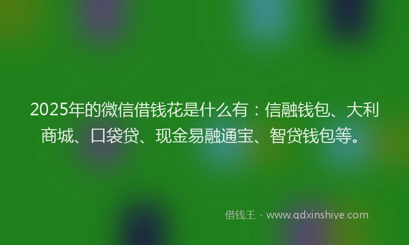 2025年的微信借钱花是什么有:信融钱包、大利商城、口袋贷、现金易融通宝、智贷钱包等。