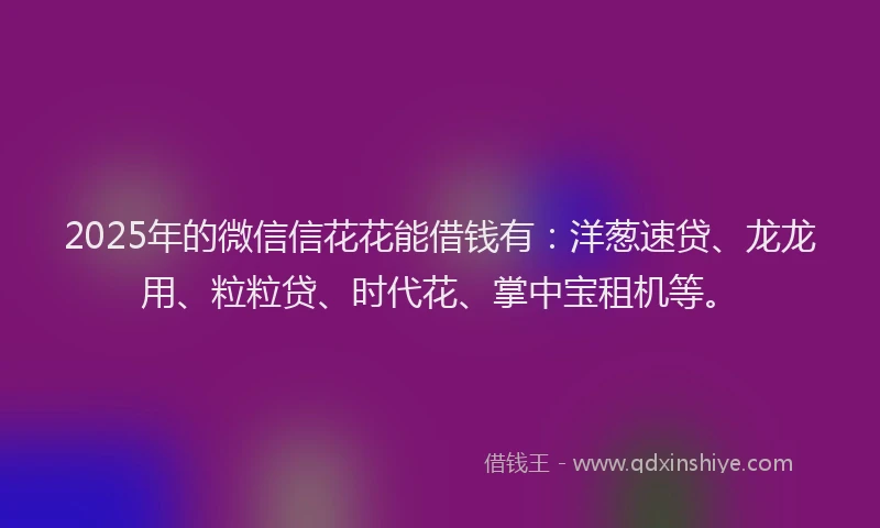 2025年的微信信花花能借钱有：洋葱速贷、龙龙用、粒粒贷、时代花、掌中宝租机等。