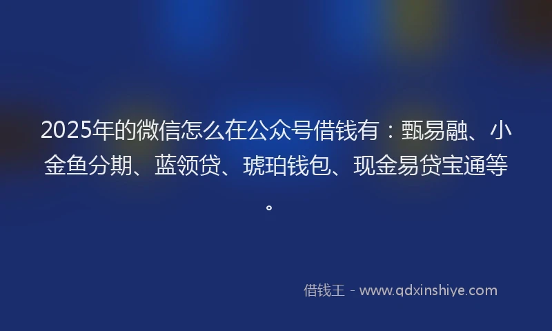2025年的微信怎么在公众号借钱有：甄易融、小金鱼分期、蓝领贷、琥珀钱包、现金易贷宝通等。